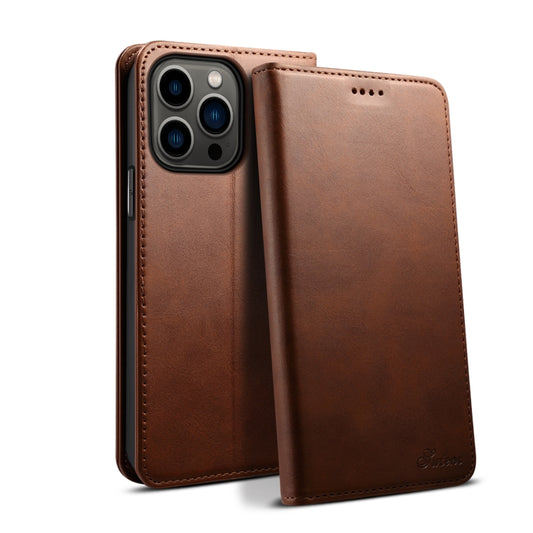 For iPhone 16 Pro Suteni Calf Texture Horizontal Flip Leather Phone Case(Brown) - iPhone 16 Pro Cases by Suteni | Online Shopping South Africa | PMC Jewellery | Buy Now Pay Later Mobicred