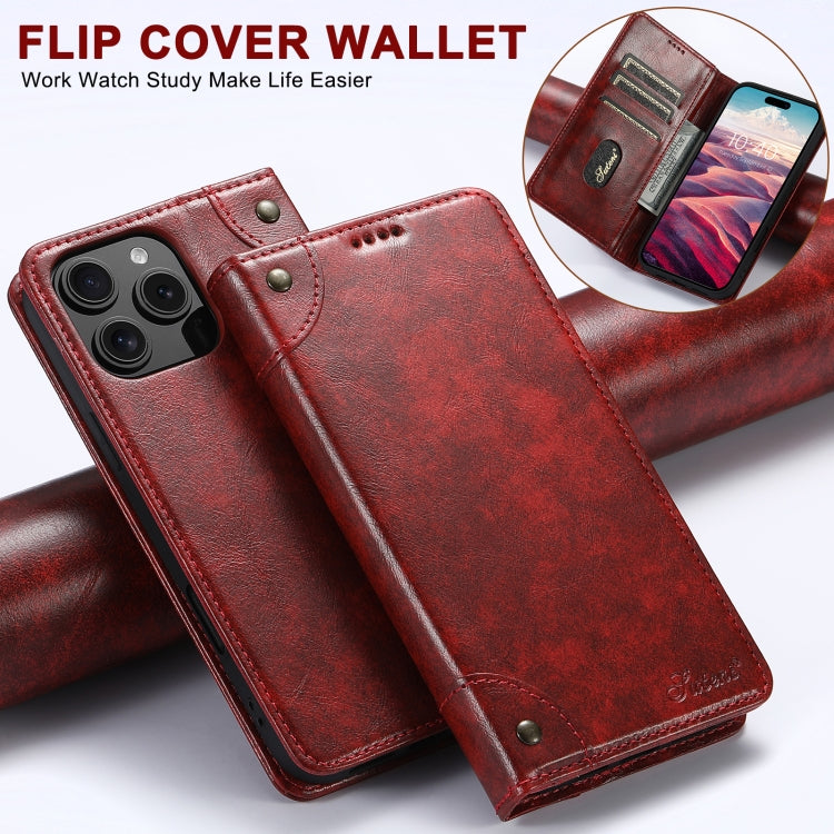 For iPhone 16 Suteni Baroque Calf Texture Buckle Wallet Leather Phone Case(Red) - iPhone 16 Cases by Suteni | Online Shopping South Africa | PMC Jewellery | Buy Now Pay Later Mobicred