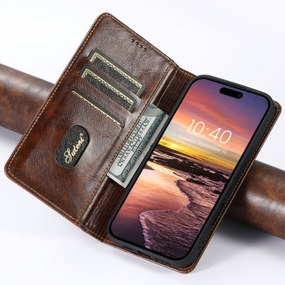 For iPhone 16 Pro Suteni Baroque Calf Texture Buckle Wallet Leather Phone Case(Khaki) - iPhone 16 Pro Cases by Suteni | Online Shopping South Africa | PMC Jewellery | Buy Now Pay Later Mobicred