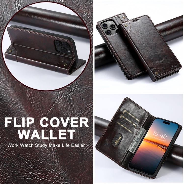 For iPhone 16 Plus Suteni Baroque Calf Texture Buckle Wallet Leather Phone Case(Brown) - iPhone 16 Plus Cases by Suteni | Online Shopping South Africa | PMC Jewellery | Buy Now Pay Later Mobicred