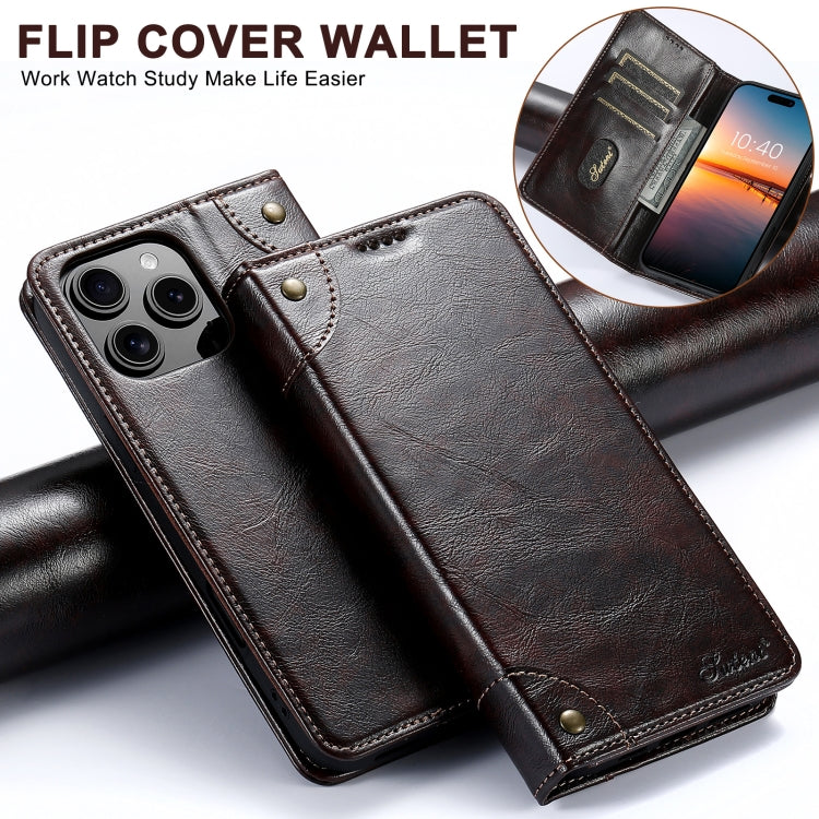 For iPhone 16 Pro Max Suteni Baroque Calf Texture Buckle Wallet Leather Phone Case(Brown) - iPhone 16 Pro Max Cases by Suteni | Online Shopping South Africa | PMC Jewellery | Buy Now Pay Later Mobicred