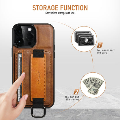 For iPhone 16 Plus Suteni H13 Card Wallet Wrist Strap Holder PU Phone Case(Brown) - iPhone 16 Plus Cases by Suteni | Online Shopping South Africa | PMC Jewellery | Buy Now Pay Later Mobicred