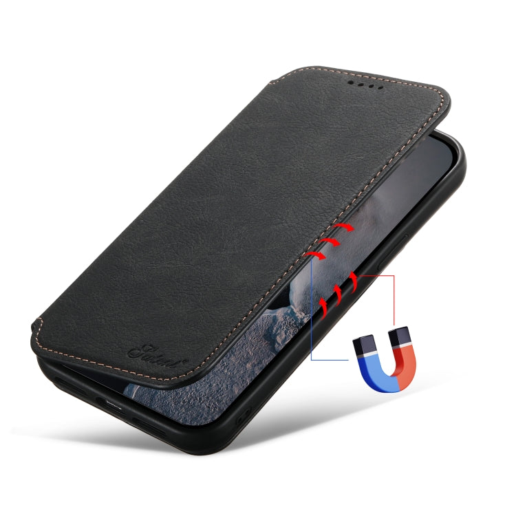 For iPhone 15 Suteni J06 Retro Matte Litchi Texture Leather MagSafe Phone Case(Black) - iPhone 15 Cases by Suteni | Online Shopping South Africa | PMC Jewellery | Buy Now Pay Later Mobicred