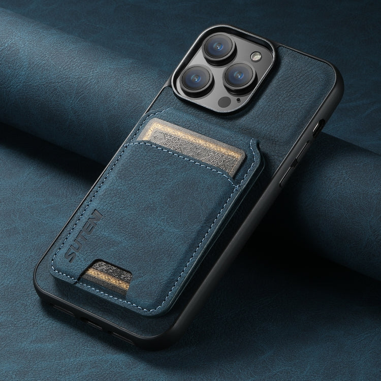 For iPhone 15 Pro Max Suteni H02 Litchi Leather Card Wallet Stand Back Phone Case(Blue) - iPhone 15 Pro Max Cases by Suteni | Online Shopping South Africa | PMC Jewellery | Buy Now Pay Later Mobicred