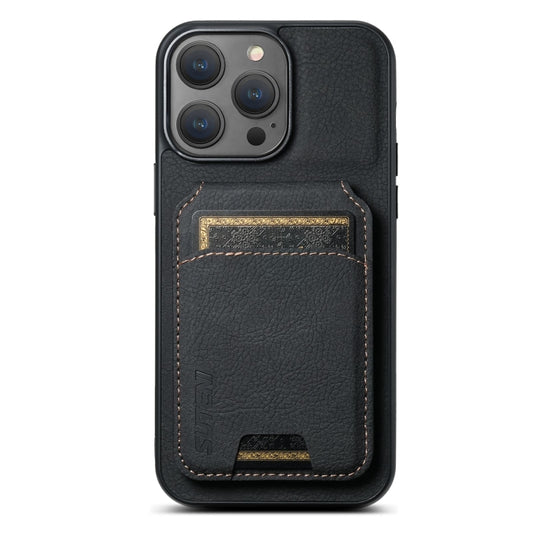 For iPhone 16 Pro Suteni H02 Litchi Leather Card Wallet Stand Back Phone Case(Black) - iPhone 16 Pro Cases by Suteni | Online Shopping South Africa | PMC Jewellery | Buy Now Pay Later Mobicred