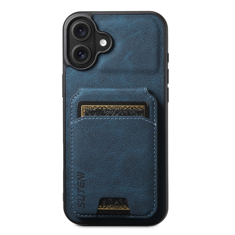 For iPhone 16 Plus Suteni H02 Litchi Leather Card Wallet Stand Back Phone Case(Blue) - iPhone 16 Plus Cases by Suteni | Online Shopping South Africa | PMC Jewellery | Buy Now Pay Later Mobicred