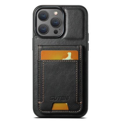 For iPhone 15 Pro Max Suteni H03 Oil Wax Leather Wallet Stand Back Phone Case(Black) - iPhone 15 Pro Max Cases by Suteni | Online Shopping South Africa | PMC Jewellery | Buy Now Pay Later Mobicred