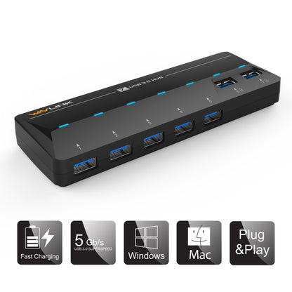 WAVLINK WL-UH3073D USB3.0 HUB Adapter 7-Port Docking Station with Individual Switch(US Plug) - USB 3.0 HUB by WAVLINK | Online Shopping South Africa | PMC Jewellery | Buy Now Pay Later Mobicred