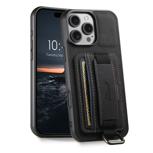 For iPhone 16 Pro Max Suteni H13 Litchi Leather Wrist Strap Wallet Back Phone Case(Black) - iPhone 16 Pro Max Cases by Suteni | Online Shopping South Africa | PMC Jewellery | Buy Now Pay Later Mobicred