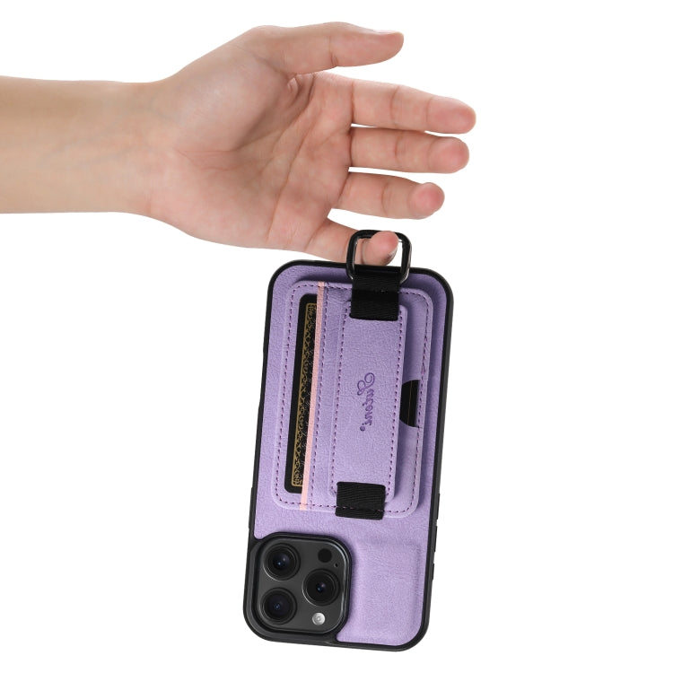 For iPhone 16 Pro Suteni H13 Litchi Leather Wrist Strap Wallet Back Phone Case(Purple) - iPhone 16 Pro Cases by Suteni | Online Shopping South Africa | PMC Jewellery | Buy Now Pay Later Mobicred