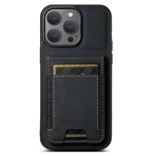 For iPhone 16 Pro Max Suteni H03 Litchi Leather Card Bag Stand Back Phone Case(Black) - iPhone 16 Pro Max Cases by Suteni | Online Shopping South Africa | PMC Jewellery | Buy Now Pay Later Mobicred