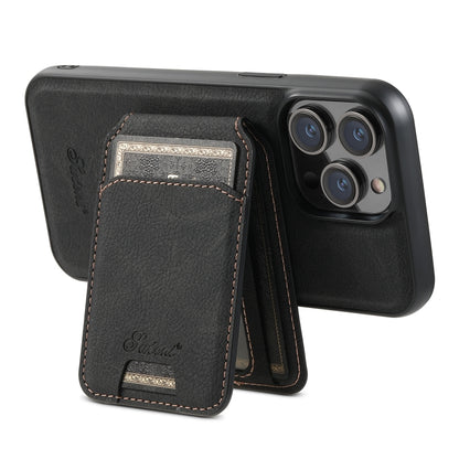 For iPhone 14 Plus Suteni H17 Litchi Texture Leather MagSafe Detachable Wallet Phone Case(Black) - iPhone 14 Plus Cases by Suteni | Online Shopping South Africa | PMC Jewellery | Buy Now Pay Later Mobicred