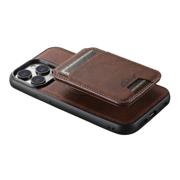 For iPhone 14 Plus Suteni H17 Litchi Texture Leather MagSafe Detachable Wallet Phone Case(Brown) - iPhone 14 Plus Cases by Suteni | Online Shopping South Africa | PMC Jewellery | Buy Now Pay Later Mobicred