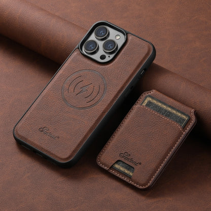 For iPhone 14 Suteni H17 Litchi Texture Leather MagSafe Detachable Wallet Phone Case(Brown) - iPhone 14 Cases by Suteni | Online Shopping South Africa | PMC Jewellery | Buy Now Pay Later Mobicred