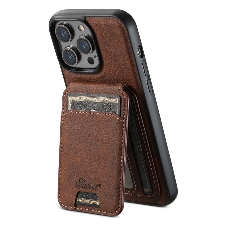 For iPhone 14 Suteni H17 Litchi Texture Leather MagSafe Detachable Wallet Phone Case(Brown) - iPhone 14 Cases by Suteni | Online Shopping South Africa | PMC Jewellery | Buy Now Pay Later Mobicred