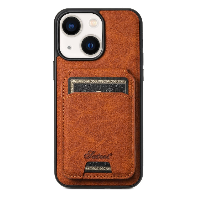 For iPhone 14 Suteni H17 Litchi Texture Leather MagSafe Detachable Wallet Phone Case(Khaki) - iPhone 14 Cases by Suteni | Online Shopping South Africa | PMC Jewellery | Buy Now Pay Later Mobicred