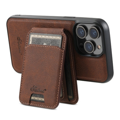 For iPhone 14 Pro Suteni H17 Litchi Texture Leather MagSafe Detachable Wallet Phone Case(Brown) - iPhone 14 Pro Cases by Suteni | Online Shopping South Africa | PMC Jewellery | Buy Now Pay Later Mobicred