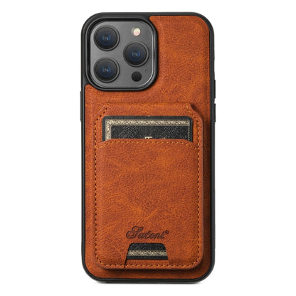 For iPhone 14 Pro Suteni H17 Litchi Texture Leather MagSafe Detachable Wallet Phone Case(Khaki) - iPhone 14 Pro Cases by Suteni | Online Shopping South Africa | PMC Jewellery | Buy Now Pay Later Mobicred