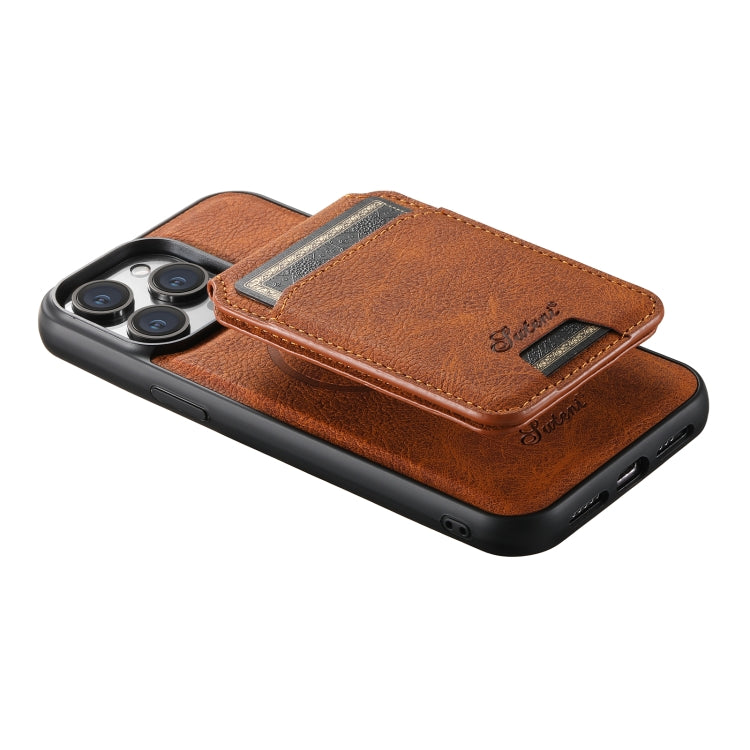 For iPhone 12  Suteni H17 Litchi Texture Leather MagSafe Detachable Wallet Phone Case(Khaki) - iPhone 12 / 12 Pro Cases by Suteni | Online Shopping South Africa | PMC Jewellery | Buy Now Pay Later Mobicred