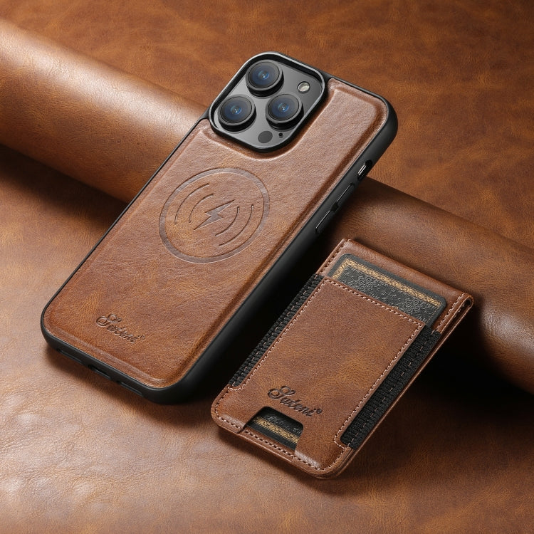 For iPhone 15 Pro Max Suteni H17 Oil Eax Leather MagSafe Detachable Wallet Phone Case(Brown) - iPhone 15 Pro Max Cases by Suteni | Online Shopping South Africa | PMC Jewellery | Buy Now Pay Later Mobicred