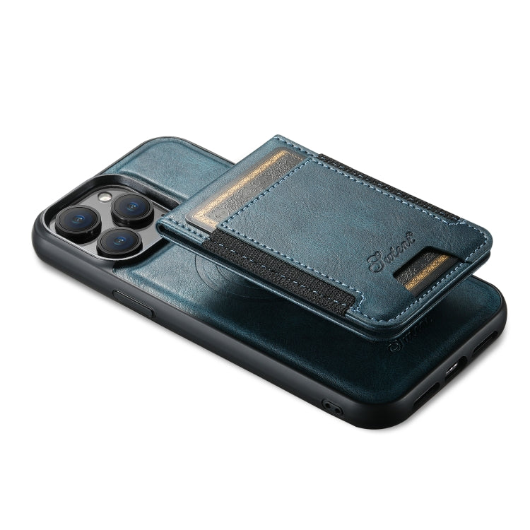 For iPhone 12 Pro Suteni H17 Oil Eax Leather MagSafe Detachable Wallet Phone Case(Blue) - iPhone 12 / 12 Pro Cases by Suteni | Online Shopping South Africa | PMC Jewellery | Buy Now Pay Later Mobicred