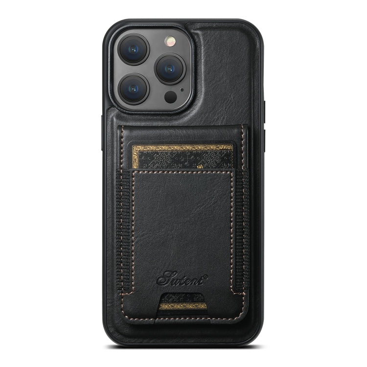 For iPhone 15 Pro Suteni H17 Oil Eax Leather MagSafe Detachable Wallet Phone Case(Black) - iPhone 15 Pro Cases by Suteni | Online Shopping South Africa | PMC Jewellery | Buy Now Pay Later Mobicred