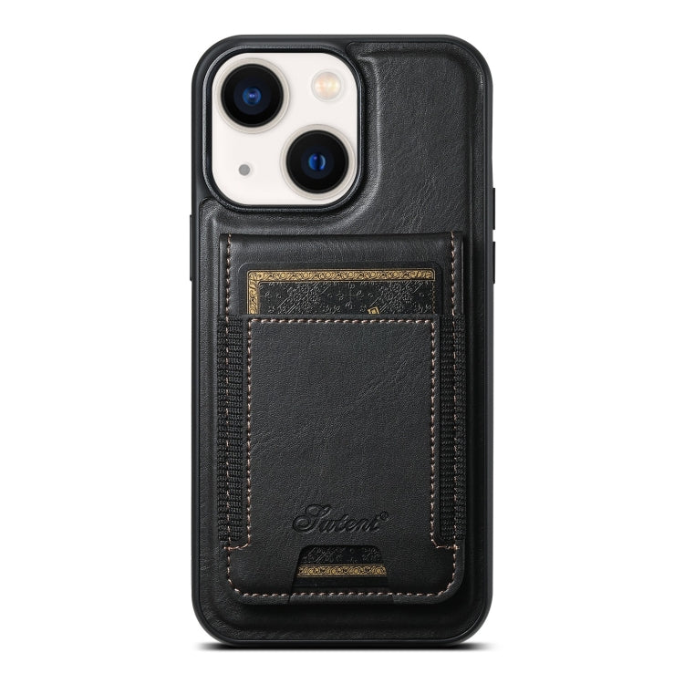 For iPhone 14 Suteni H17 Oil Eax Leather MagSafe Detachable Wallet Phone Case(Black) - iPhone 14 Cases by Suteni | Online Shopping South Africa | PMC Jewellery | Buy Now Pay Later Mobicred