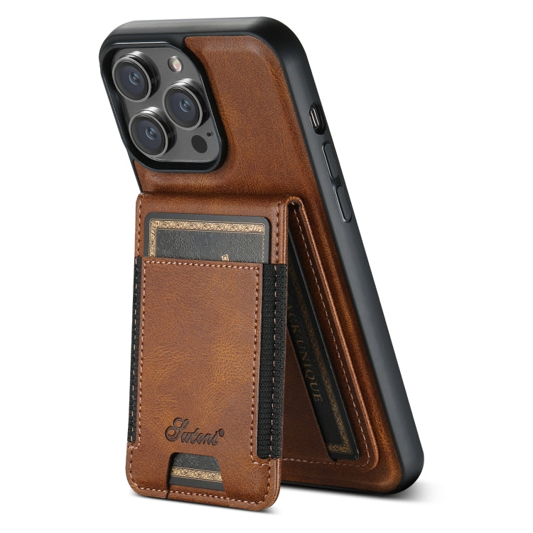 For iPhone 14 Suteni H17 Oil Eax Leather MagSafe Detachable Wallet Phone Case(Brown) - iPhone 14 Cases by Suteni | Online Shopping South Africa | PMC Jewellery | Buy Now Pay Later Mobicred