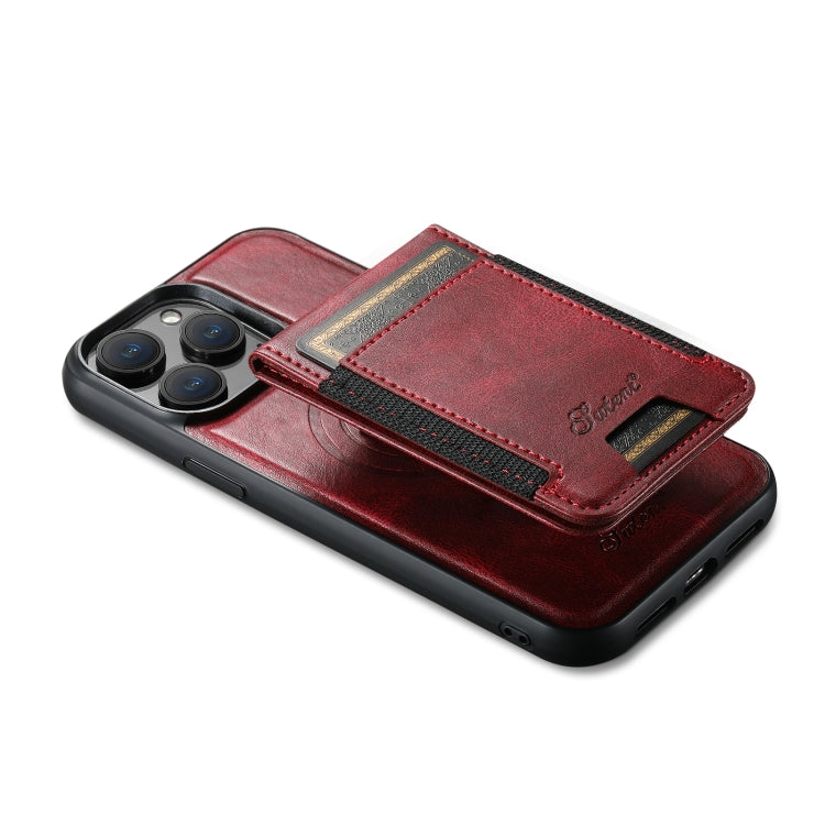 For iPhone 14 Suteni H17 Oil Eax Leather MagSafe Detachable Wallet Phone Case(Red) - iPhone 14 Cases by Suteni | Online Shopping South Africa | PMC Jewellery | Buy Now Pay Later Mobicred