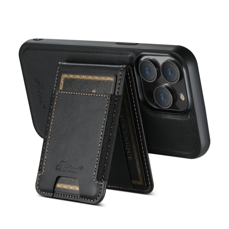 For iPhone 14 Pro Suteni H17 Oil Eax Leather MagSafe Detachable Wallet Phone Case(Black) - iPhone 14 Pro Cases by Suteni | Online Shopping South Africa | PMC Jewellery | Buy Now Pay Later Mobicred