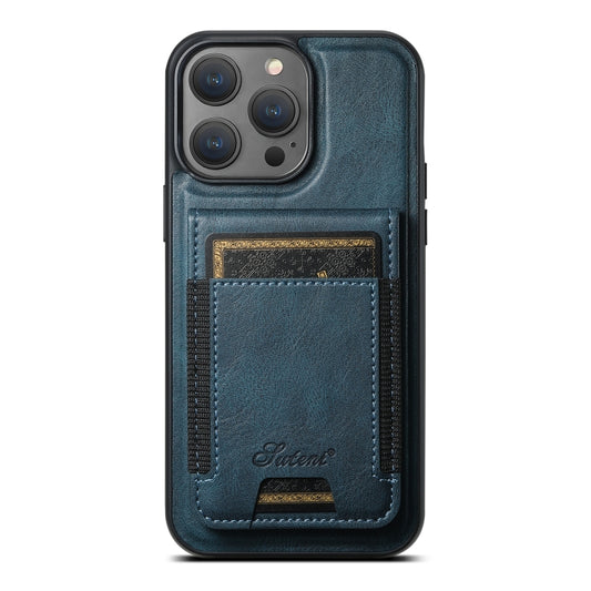 For iPhone 14 Pro Max Suteni H17 Oil Eax Leather MagSafe Detachable Wallet Phone Case(Blue) - iPhone 14 Pro Max Cases by Suteni | Online Shopping South Africa | PMC Jewellery | Buy Now Pay Later Mobicred