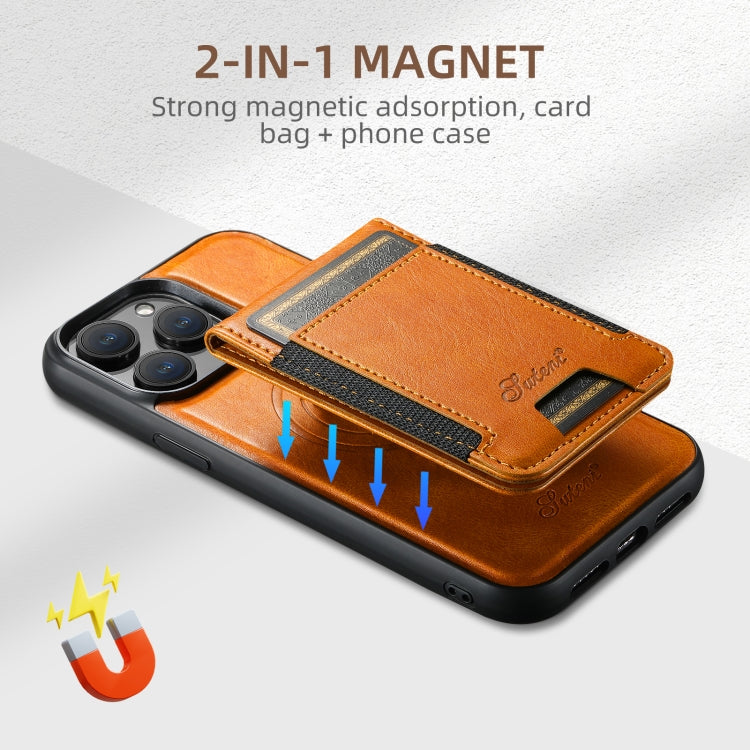 For iPhone 16 Pro Suteni H17 Oil Eax Leather MagSafe Detachable Wallet Phone Case(Khaki) - iPhone 16 Pro Cases by Suteni | Online Shopping South Africa | PMC Jewellery | Buy Now Pay Later Mobicred