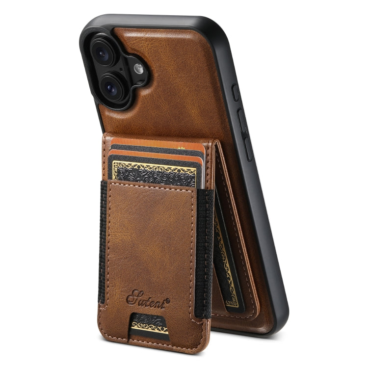 For iPhone 16 Plus Suteni H17 Oil Eax Leather MagSafe Detachable Wallet Phone Case(Brown) - iPhone 16 Plus Cases by Suteni | Online Shopping South Africa | PMC Jewellery | Buy Now Pay Later Mobicred