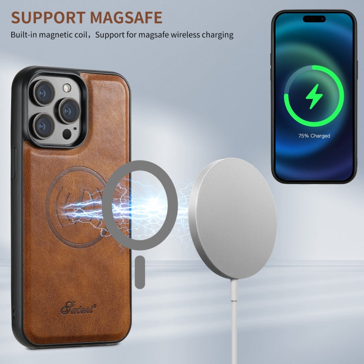 For iPhone 16 Pro Max Suteni H17 Oil Eax Leather MagSafe Detachable Wallet Phone Case(Brown) - iPhone 16 Pro Max Cases by Suteni | Online Shopping South Africa | PMC Jewellery | Buy Now Pay Later Mobicred