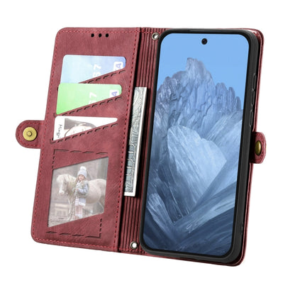 For Google Pixel 9 Geometric Zipper Wallet Side Buckle Leather Phone Case(Red) - Google Cases by PMC Jewellery | Online Shopping South Africa | PMC Jewellery | Buy Now Pay Later Mobicred