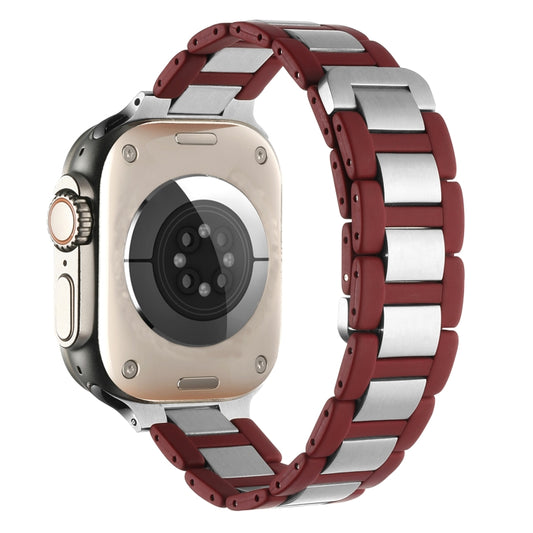 For Apple Watch Series 8 45mm Rubber Stainless Steel Magnetic Watch Band(Wine+Silver) - Watch Bands by PMC Jewellery | Online Shopping South Africa | PMC Jewellery