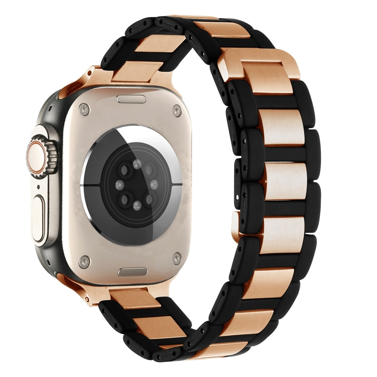 For Apple Watch Series 6 40mm Rubber Stainless Steel Magnetic Watch Band(Black+Rose Gold) - Watch Bands by PMC Jewellery | Online Shopping South Africa | PMC Jewellery