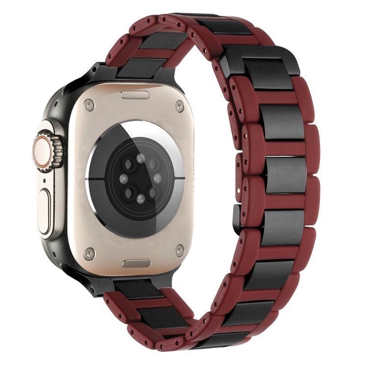 For Apple Watch Series 3 38mm Rubber Stainless Steel Magnetic Watch Band(Wine+Black) - Watch Bands by PMC Jewellery | Online Shopping South Africa | PMC Jewellery