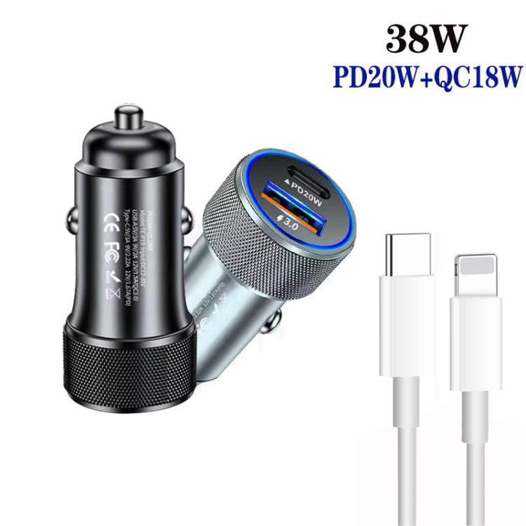 P19 Metal PD20W USB-C + QC18W USB Car Charger with Type-C to 8 Pin Date Cable(Black) - free shipping - PMC Jewellery - Order now!