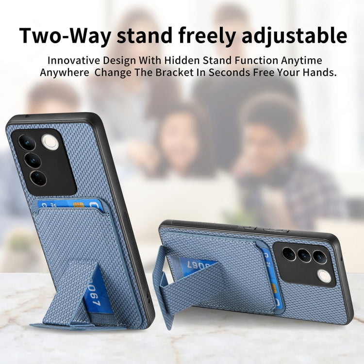 For vivo X100 Pro 5G Carbon Fiber Card Bag Fold Stand Phone Case(Blue) - X100 Pro Cases by PMC Jewellery | Online Shopping South Africa | PMC Jewellery | Buy Now Pay Later Mobicred