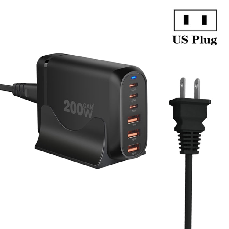 GaN PD100W Type-C x 3 + USB x 3 Multi Port Laptop Adapter, Plug Size:US Plug - Universal Power Adapter by PMC Jewellery | Online Shopping South Africa | PMC Jewellery | Buy Now Pay Later Mobicred