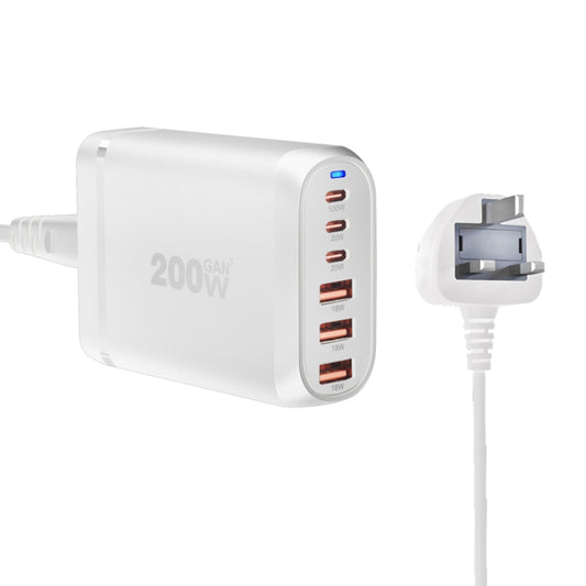 GaN PD100W Type-C x 3 + USB x 3 Multi Port Laptop Adapter, White, Plug Size:UK Plug - Universal Power Adapter by PMC Jewellery | Online Shopping South Africa | PMC Jewellery | Buy Now Pay Later Mobicred