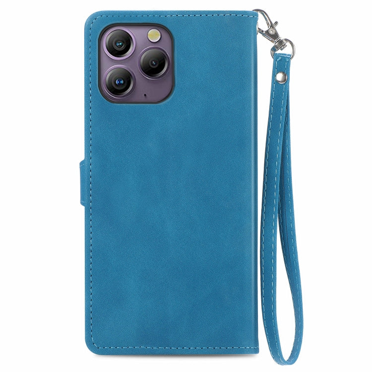 For Blackview A96 Embossed Flower Zipper Leather Phone Case(Bule) - More Brand by PMC Jewellery | Online Shopping South Africa | PMC Jewellery