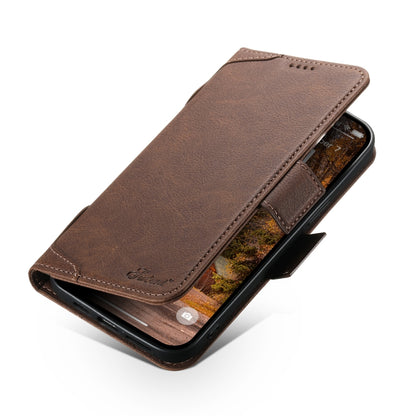 For iPhone 13 SUTENI J07 Multifunctional Horizontal Flip Magsafe Leather Phone Case(Brown) - iPhone 13 Cases by Suteni | Online Shopping South Africa | PMC Jewellery | Buy Now Pay Later Mobicred