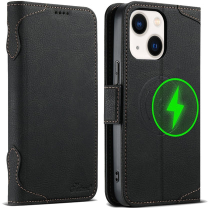 For iPhone 14 SUTENI J07 Multifunctional Horizontal Flip Magsafe Leather Phone Case(Black) - iPhone 14 Cases by Suteni | Online Shopping South Africa | PMC Jewellery | Buy Now Pay Later Mobicred