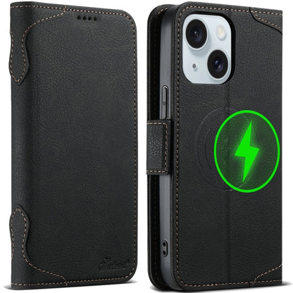 For iPhone 15 Plus SUTENI J07 Multifunctional Horizontal Flip Magsafe Leather Phone Case(Black) - iPhone 15 Plus Cases by Suteni | Online Shopping South Africa | PMC Jewellery | Buy Now Pay Later Mobicred