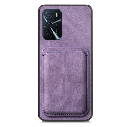 For OPPO A58 4G Retro Leather Card Bag Magnetic Phone Case(Purple) - OPPO Cases by PMC Jewellery | Online Shopping South Africa | PMC Jewellery | Buy Now Pay Later Mobicred