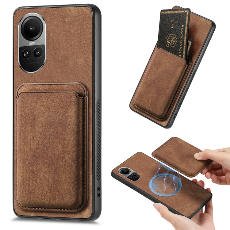 For OPPO Reno10 Pro Global Retro Leather Card Bag Magnetic Phone Case(Brown) - OPPO Cases by PMC Jewellery | Online Shopping South Africa | PMC Jewellery | Buy Now Pay Later Mobicred