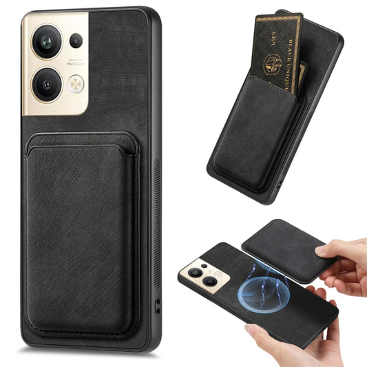 For OPPO Reno9 Pro+ 5G Retro Leather Card Bag Magnetic Phone Case(Black) - OPPO Cases by PMC Jewellery | Online Shopping South Africa | PMC Jewellery | Buy Now Pay Later Mobicred