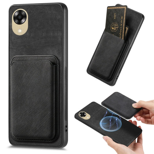 For OPPO A17K Retro Leather Card Bag Magnetic Phone Case(Black) - OPPO Cases by PMC Jewellery | Online Shopping South Africa | PMC Jewellery | Buy Now Pay Later Mobicred